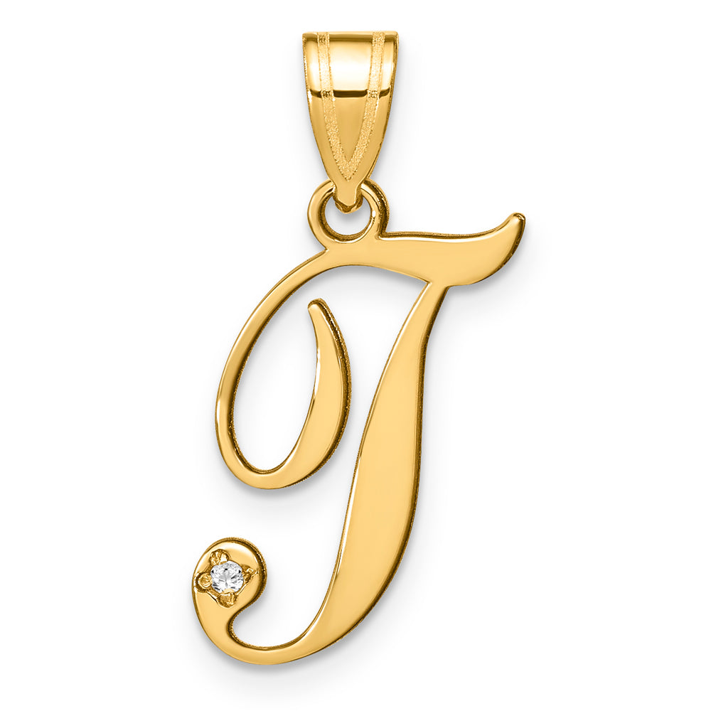 Colgante de Inicial "T" en Oro Amarillo de 14k con Diamante