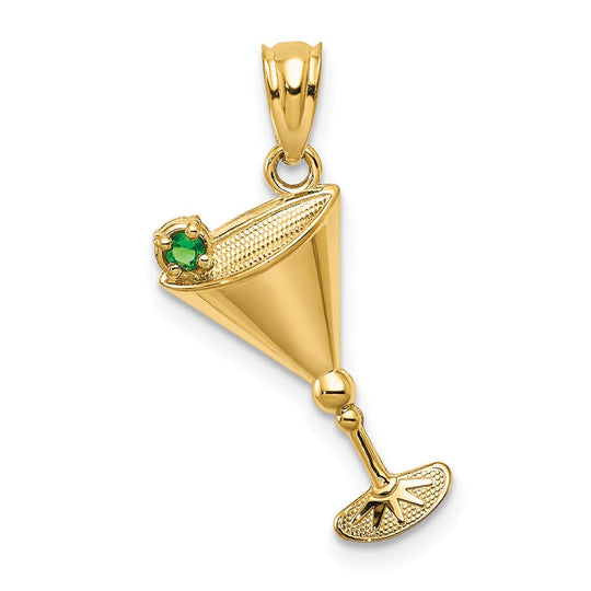 Copa de Martini de 14k con colgante de oliva con circonita verde