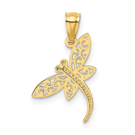 Colgante "Libélula Cortada en Diamante" en Oro Amarillo de 14K