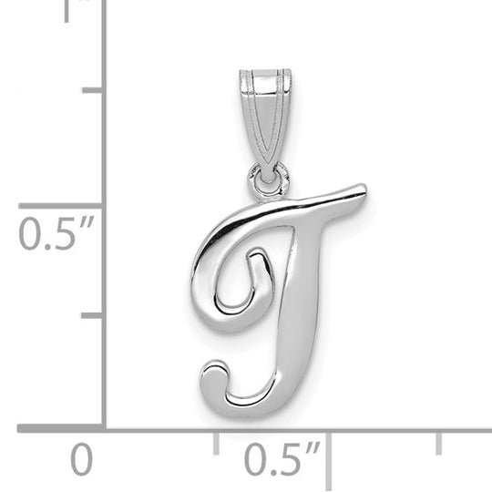 Colgante de Inicial "T" en Oro Blanco de 14k Estilo Script