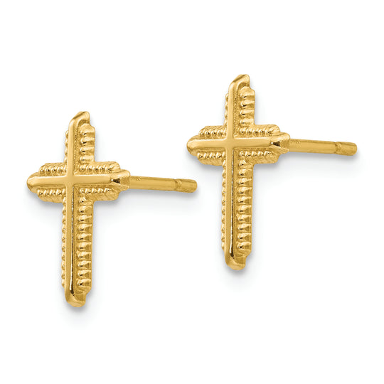 Aretes con Poste de Cruz Pulido en Oro Amarillo de 14k