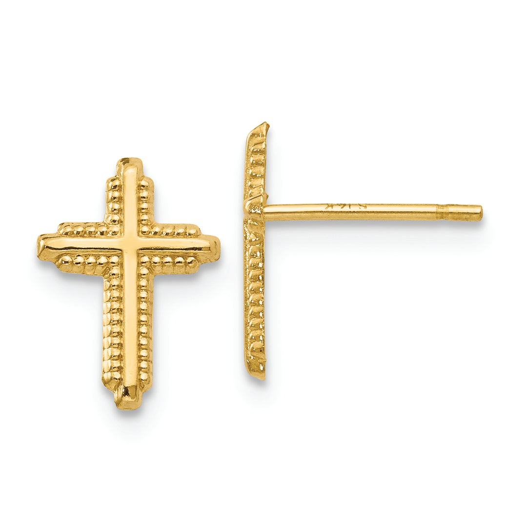 Aretes con Poste de Cruz Pulido en Oro Amarillo de 14k