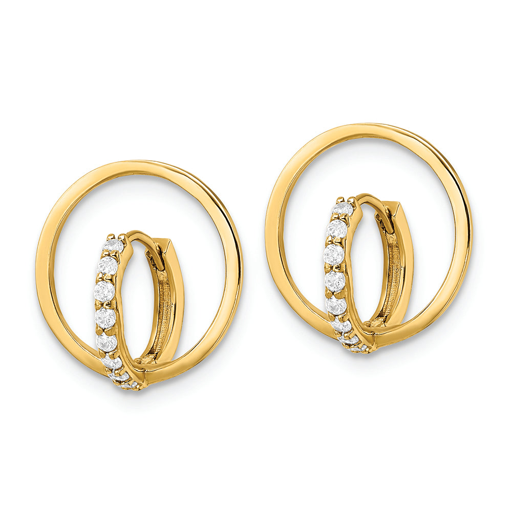 Aretes tipo argolla con forma de círculo de circonita cúbica pulida en oro amarillo de 14 k