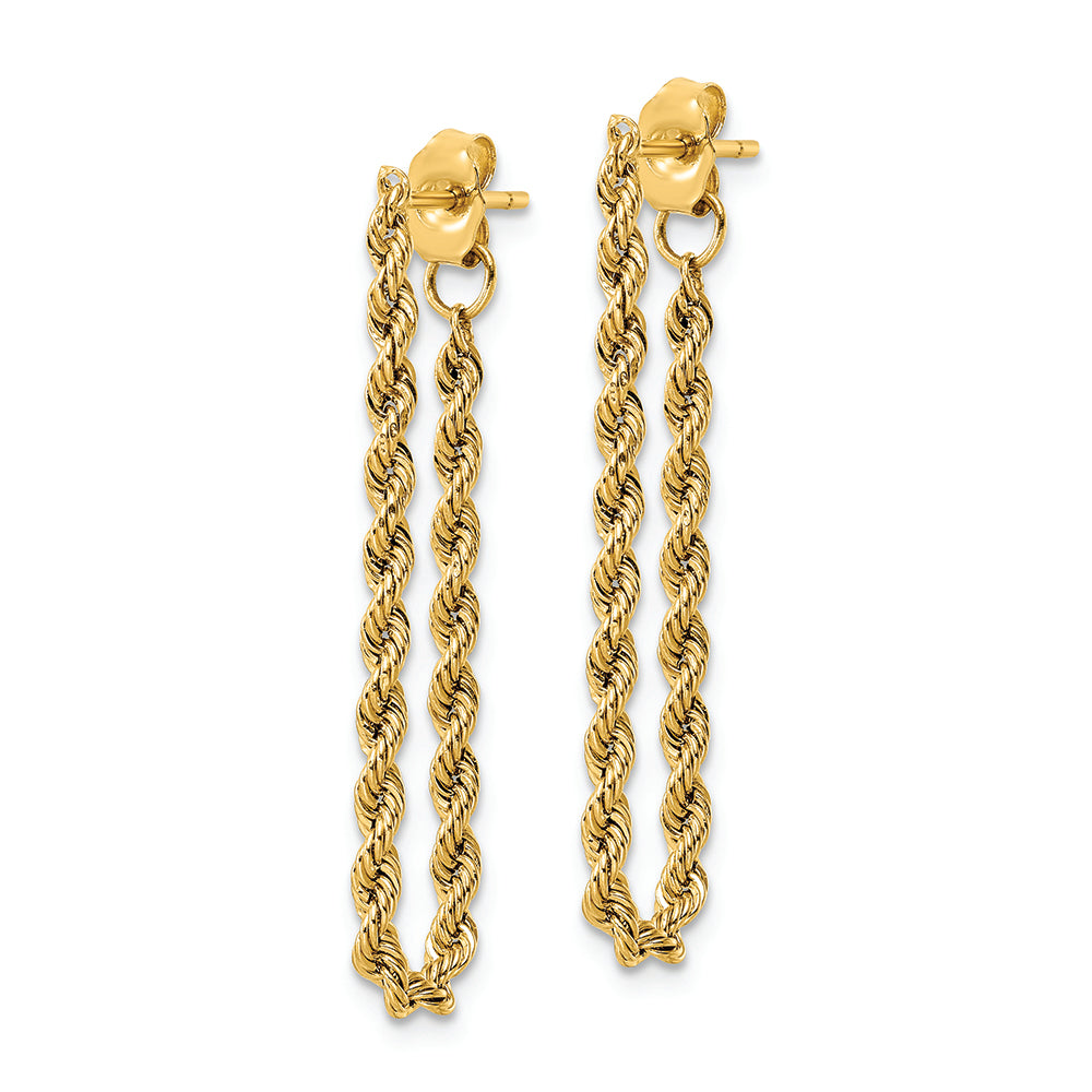 Aretes Colgantes de Cuerda Pulida en Oro de 14k