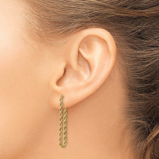 Aretes Colgantes de Cuerda Pulidos en Oro Amarillo de 14K