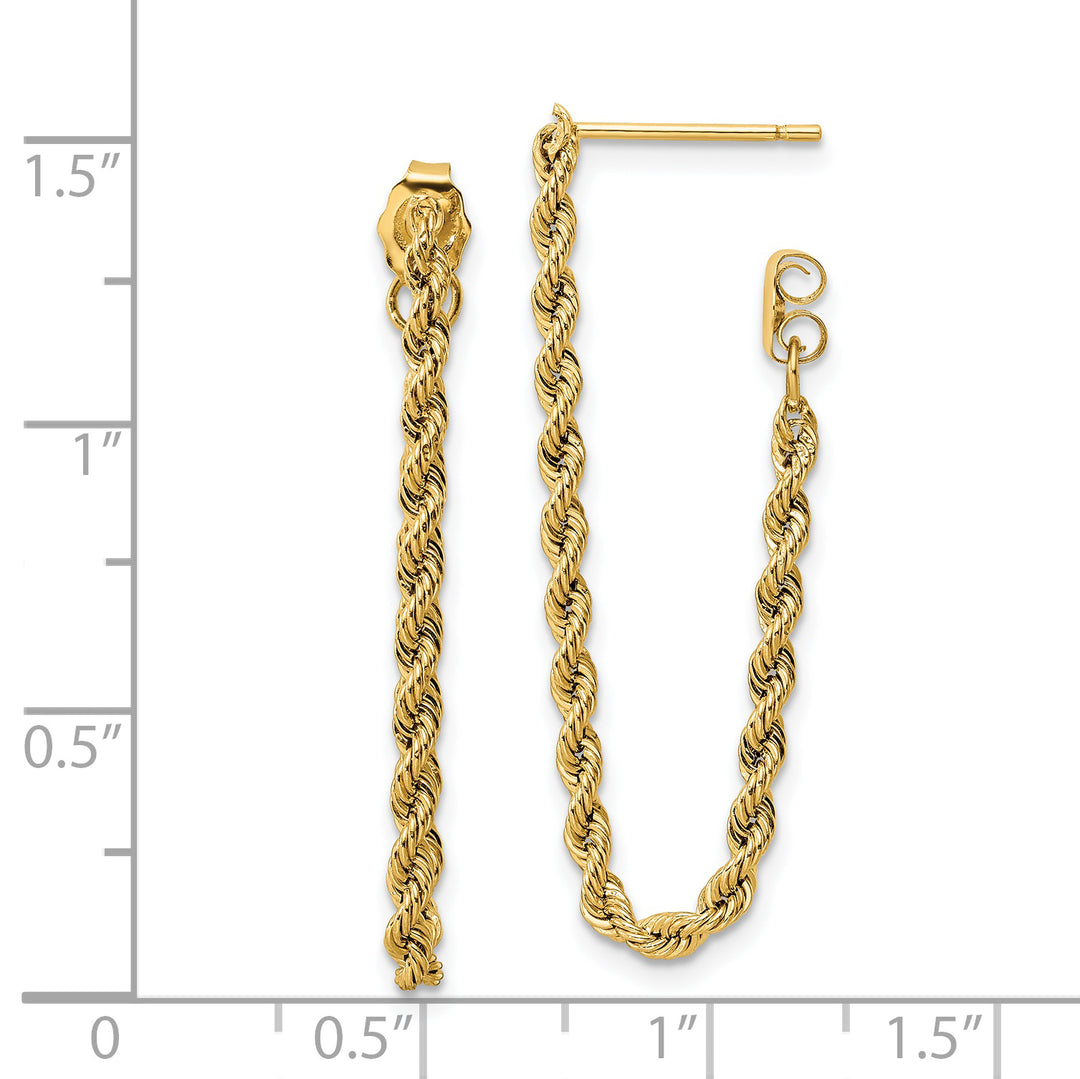 Aretes Colgantes de Cuerda Pulida en Oro de 14k