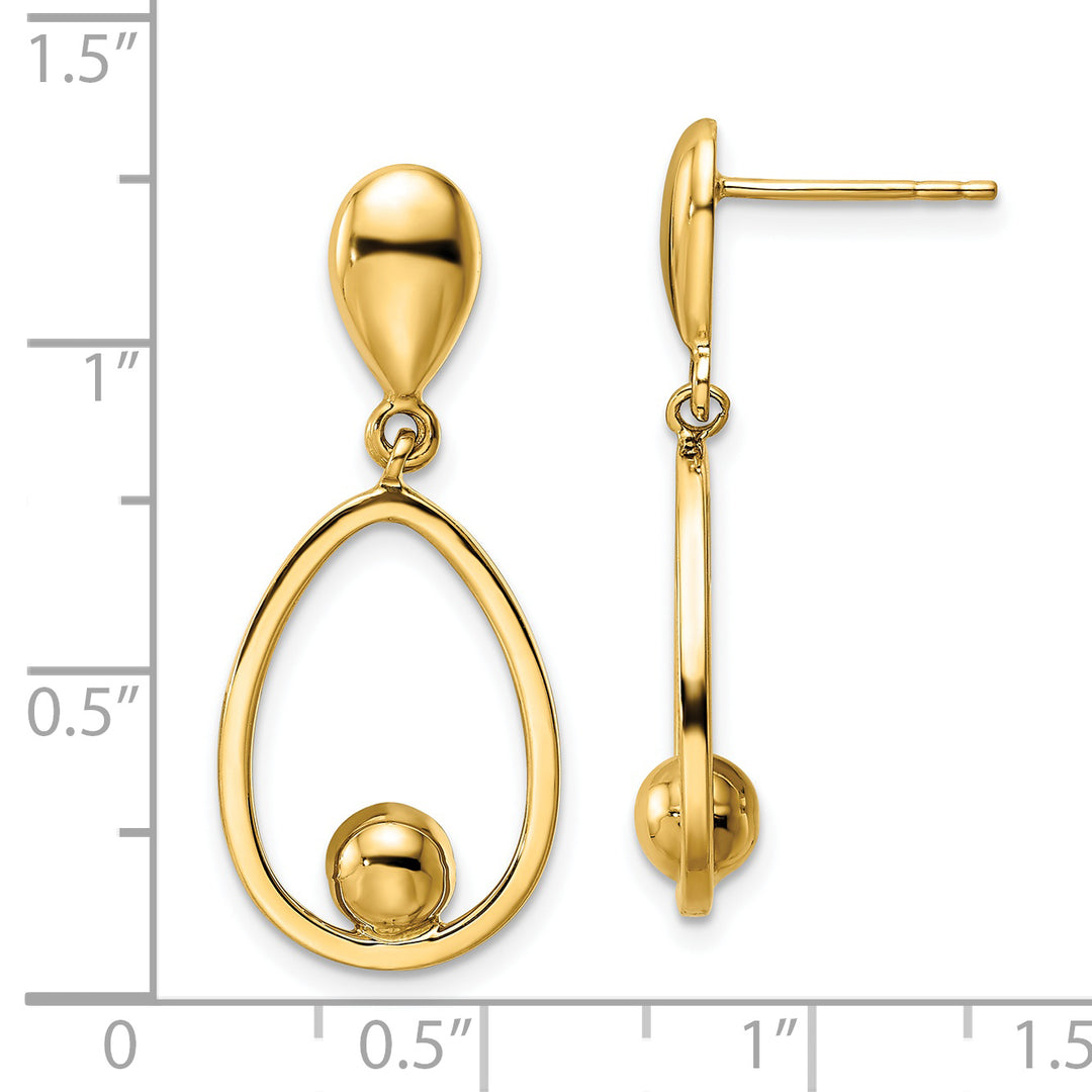 Aretes Colgantes de Gota Pulida en Oro Amarillo de 14K