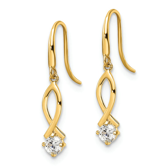 Aretes Colgantes con Circonita Cúbica en Oro de 14K