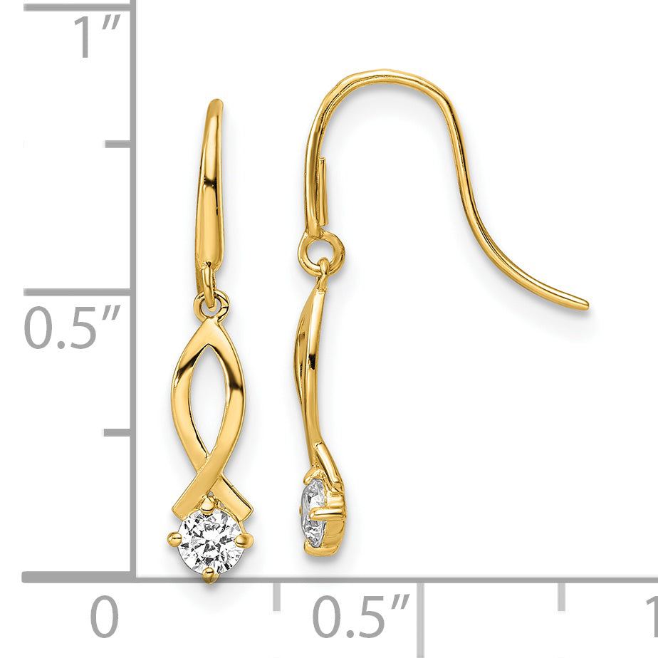 Aretes Colgantes con Circonita Cúbica en Oro de 14K