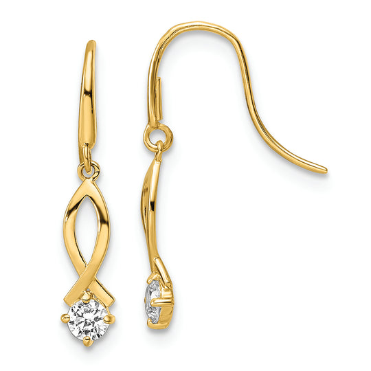 Aretes Colgantes con Circonita Cúbica en Oro de 14K