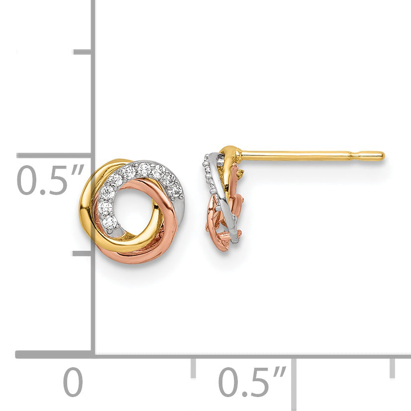 Aretes de Poste Circular con Circonita en Oro Tricolor de 14k