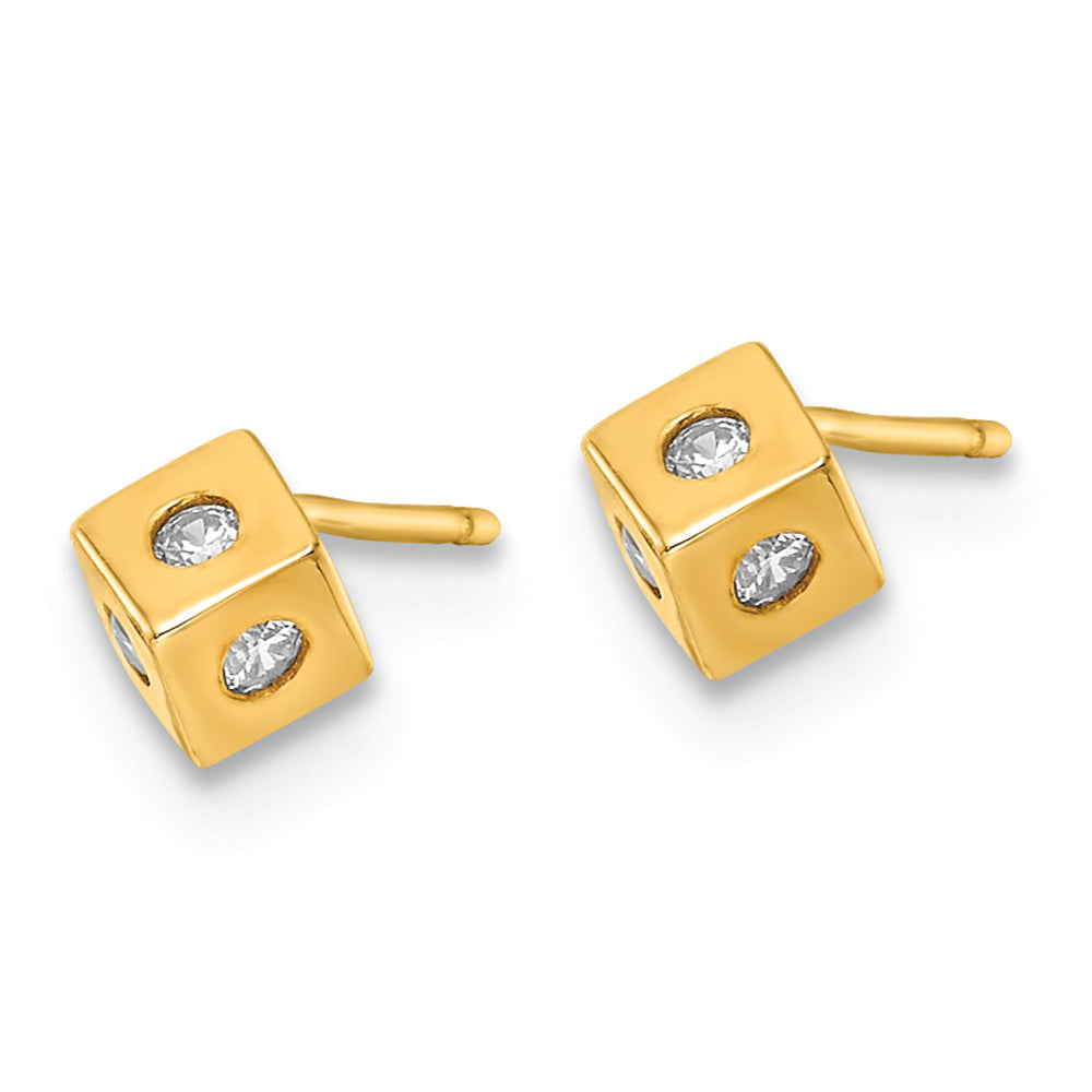 Aretes con Forma de Cubo con Circonita Cúbica Pulida en Oro Amarillo de 14k