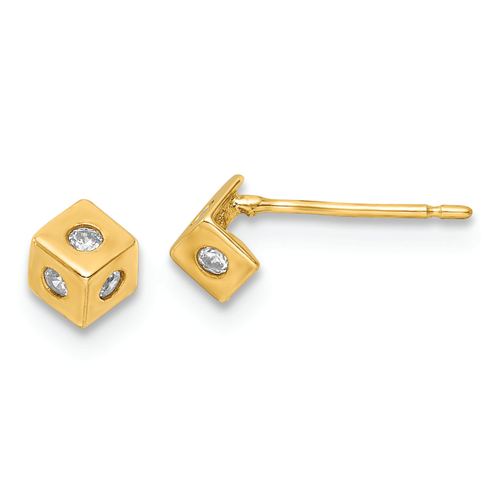 Aretes con Forma de Cubo con Circonita Cúbica Pulida en Oro Amarillo de 14k