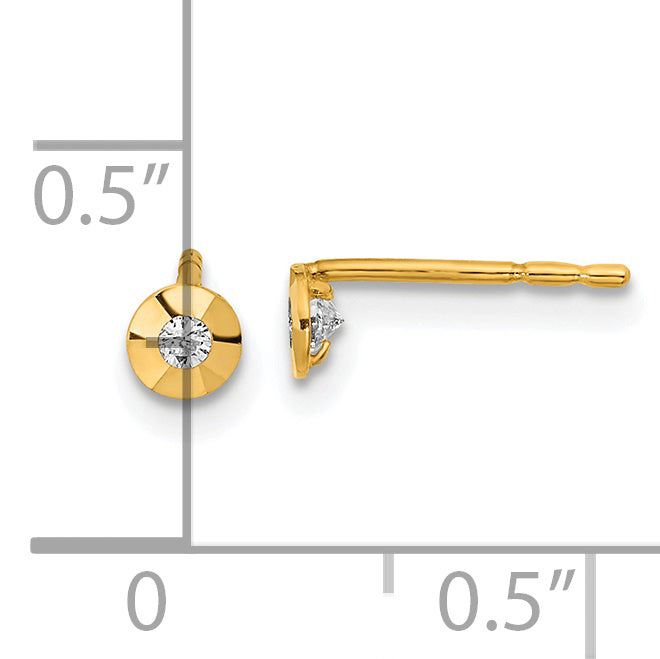 Aretes Redondos con Circonita Cúbica Pulida en Oro de 14k