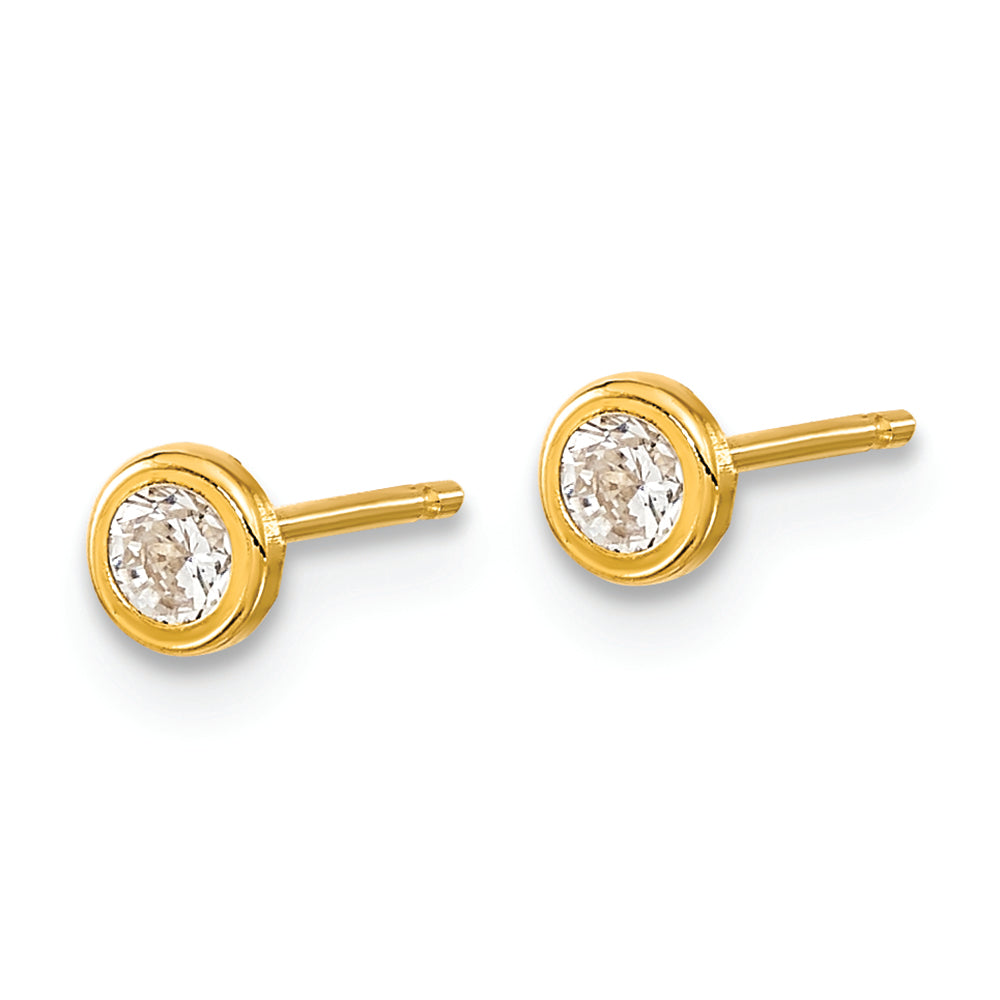 Aretes con Poste de Circonita Cúbica y Bisel Circular Pulido en Oro de 14K