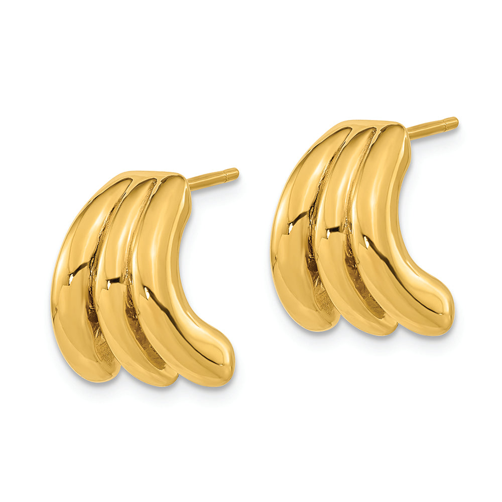 Aretes de Oro Amarillo de 14K Huecos con Estilo J-Hoop y Cierre de Poste