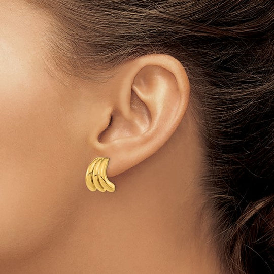 Aretes de Oro Amarillo de 14K Huecos con Estilo J-Hoop y Cierre de Poste