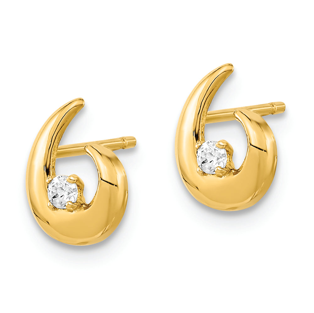 Aretes Elegantes con Circonita Cúbica Pulida en Oro de 14k