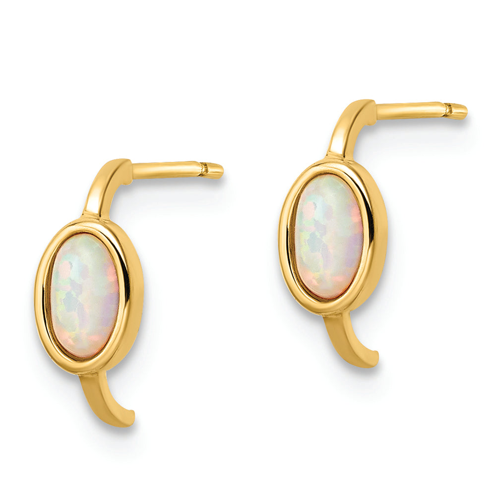 Aretes con Aro en forma de J de Ópalo creado en Oro Amarilo de 14 k