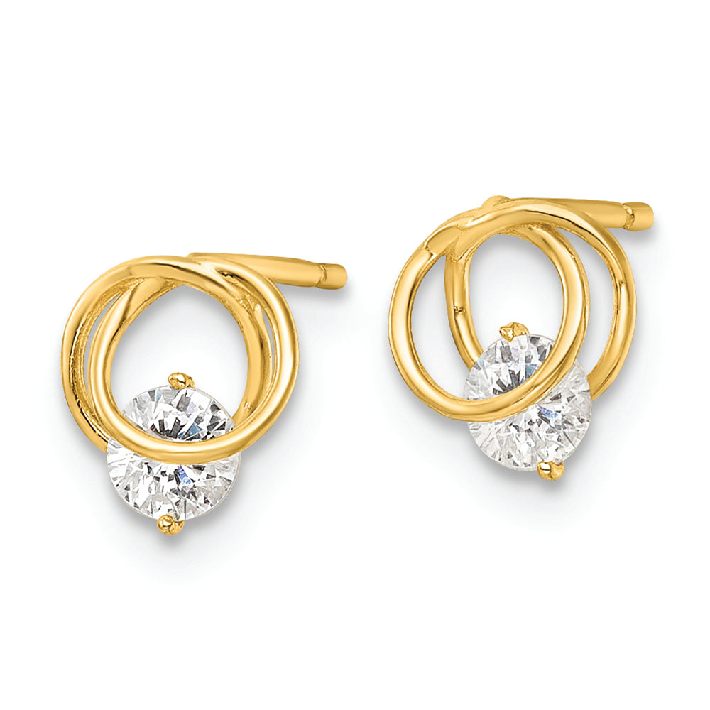 Aretes en Forma de Círculos con Circonita Cúbica Pulida en Oro Amarillo de 14k