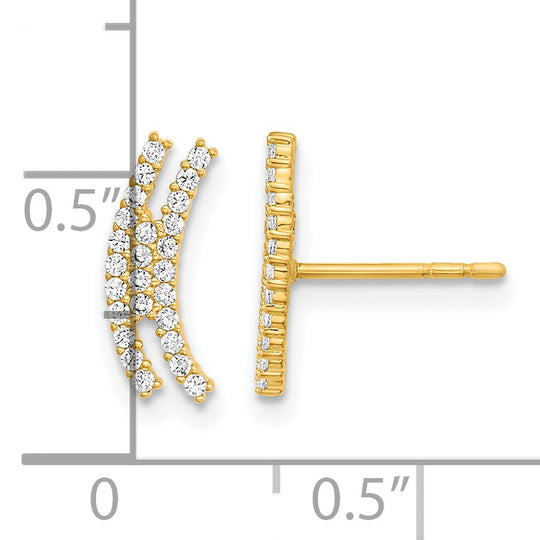 Aretes con Poste de Circonita Cúbica y Barra Curva Pulida en Oro de 14k