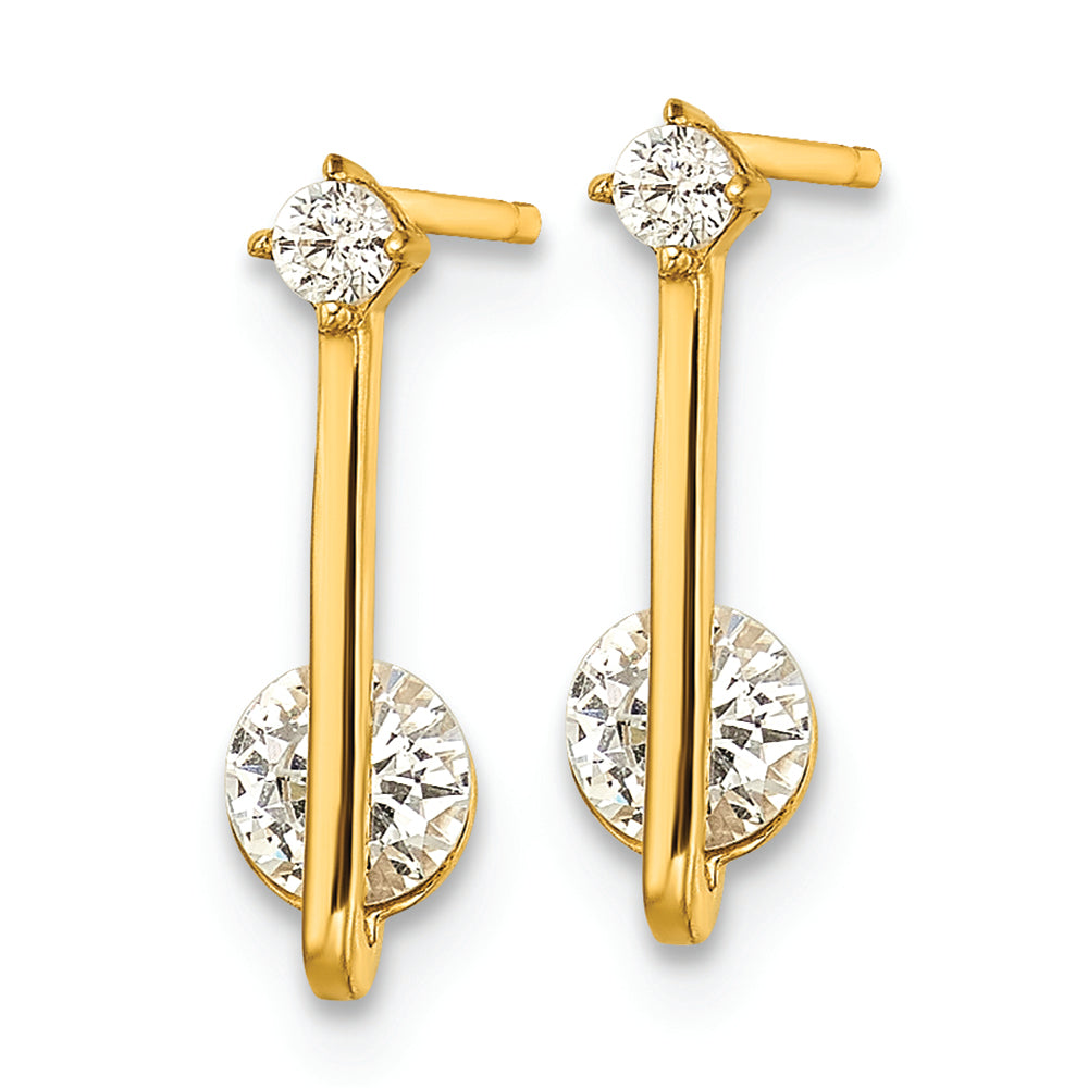 Aretes de Oro Amarillo de 14k con CZ Pulido de Poste Colgante