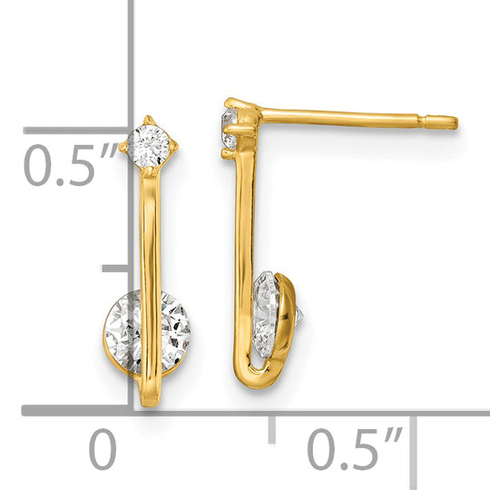 Aretes de Oro Amarillo de 14k con CZ Pulido de Poste Colgante