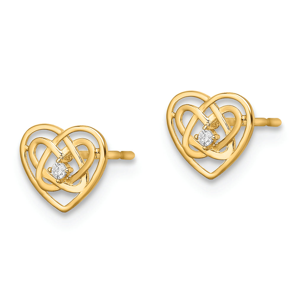 Aretes con forma de Corazón Trinity con Circonita Cúbica de 14k