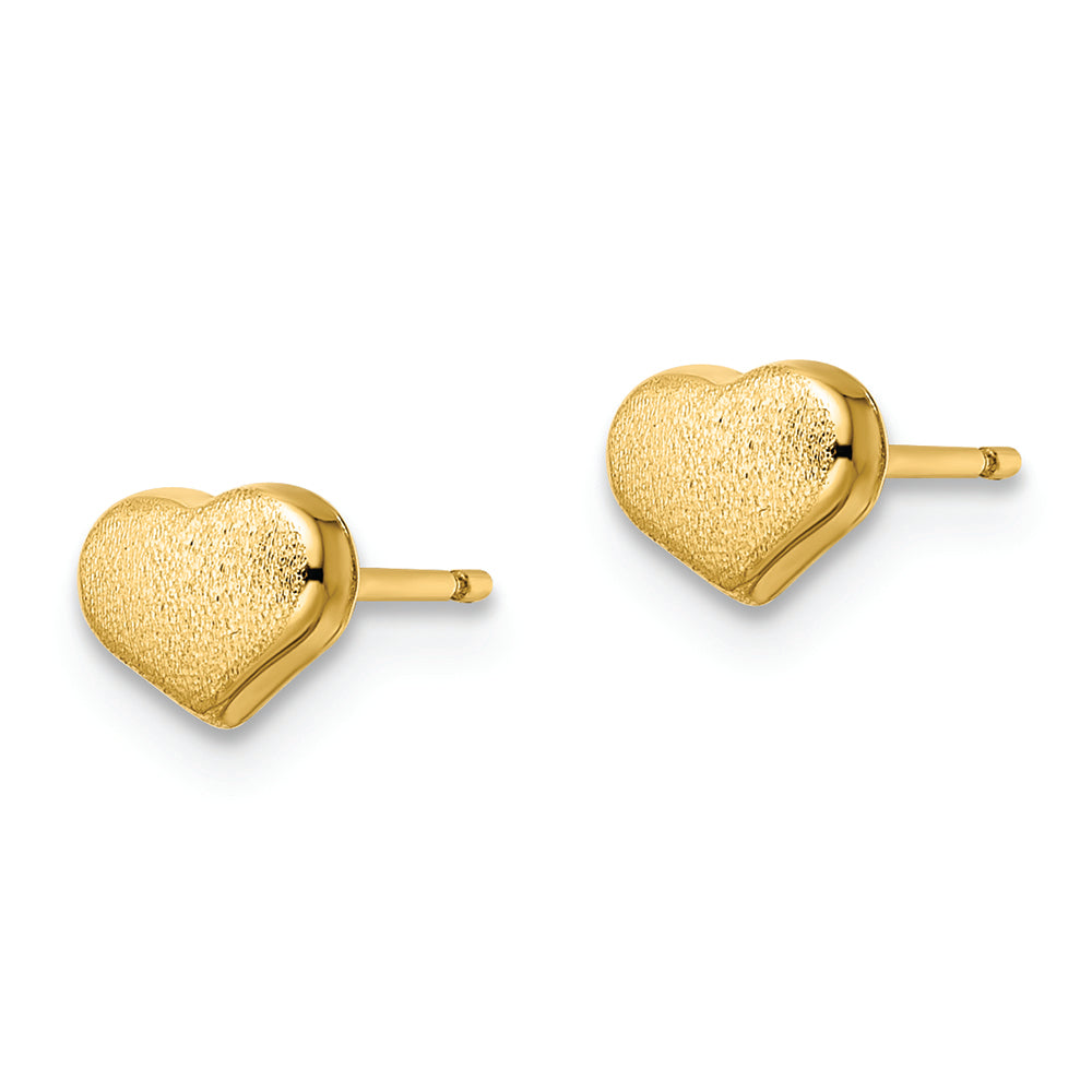 Aretes con forma de Corazón Pulido y Satinado en 14k