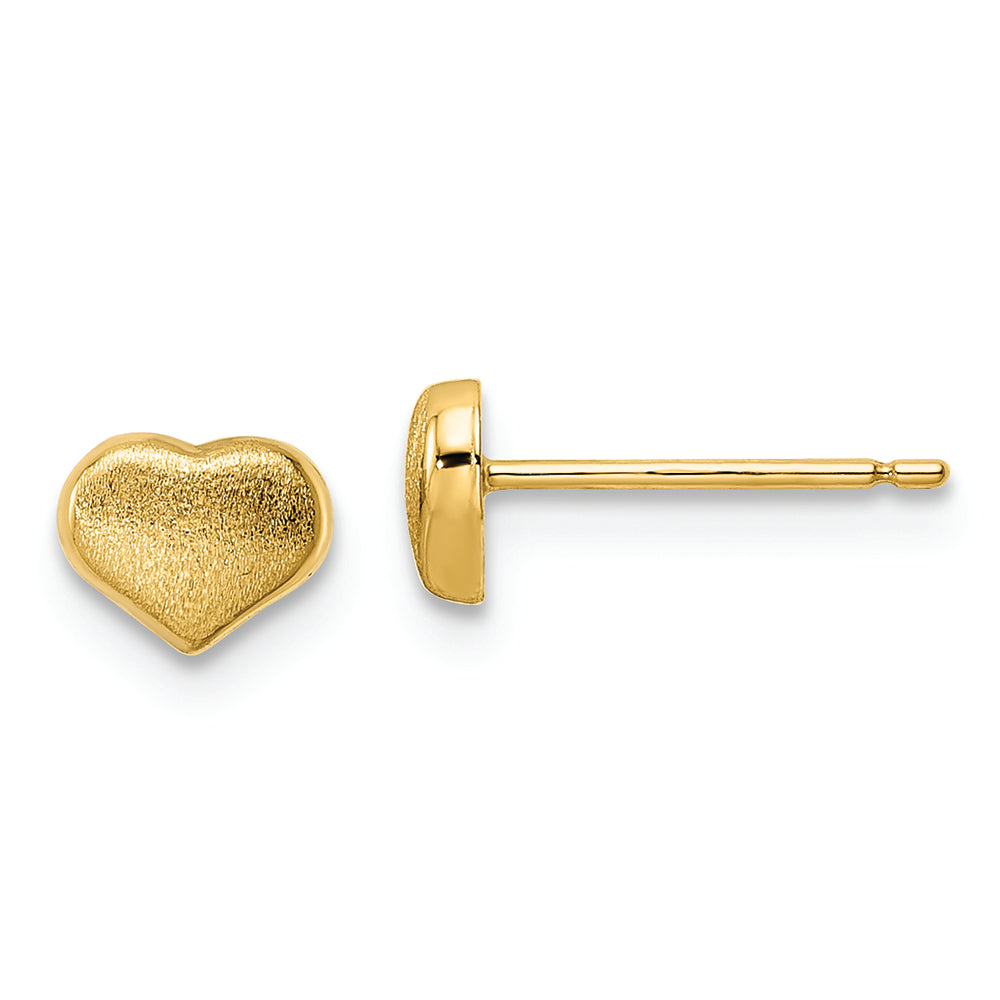 Aretes con forma de Corazón Pulido y Satinado en 14k