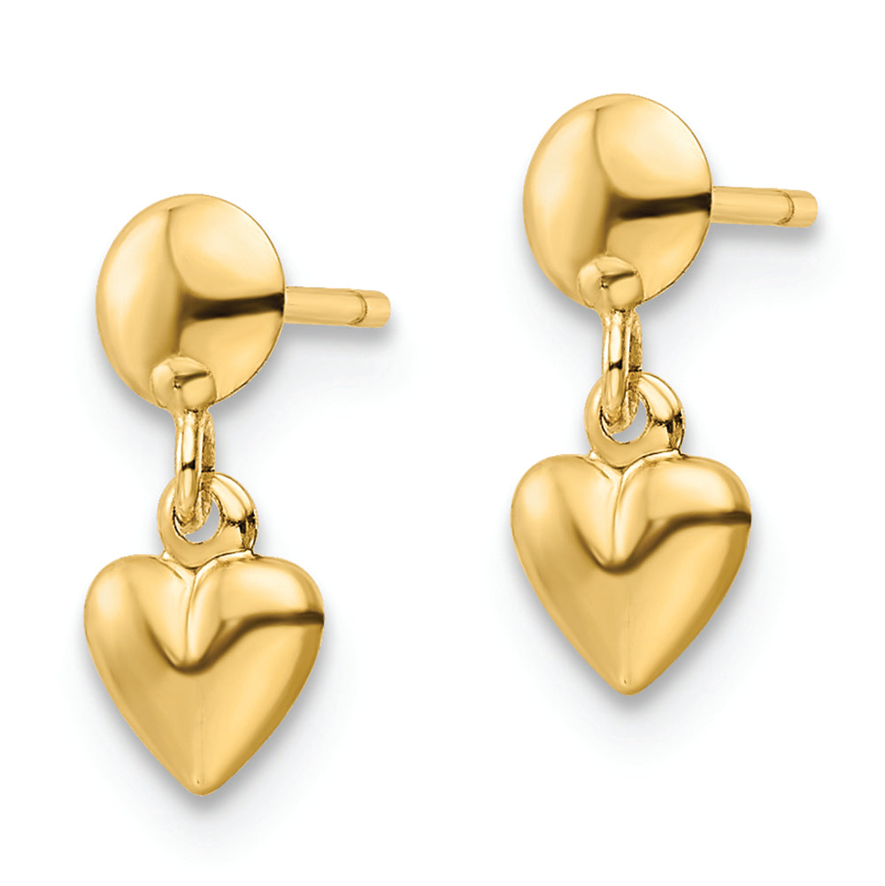 Aretes Colgantes de Corazón Pulido en Oro Amarillo de 14K