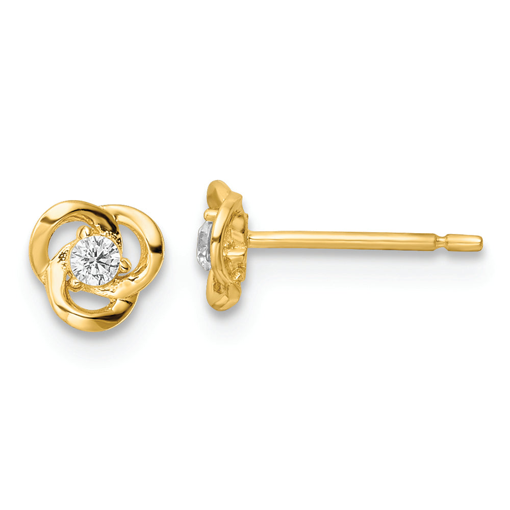 Aretes en Forma de Flor con Circonita Cúbica Pulida en Oro Amarillo de 14k