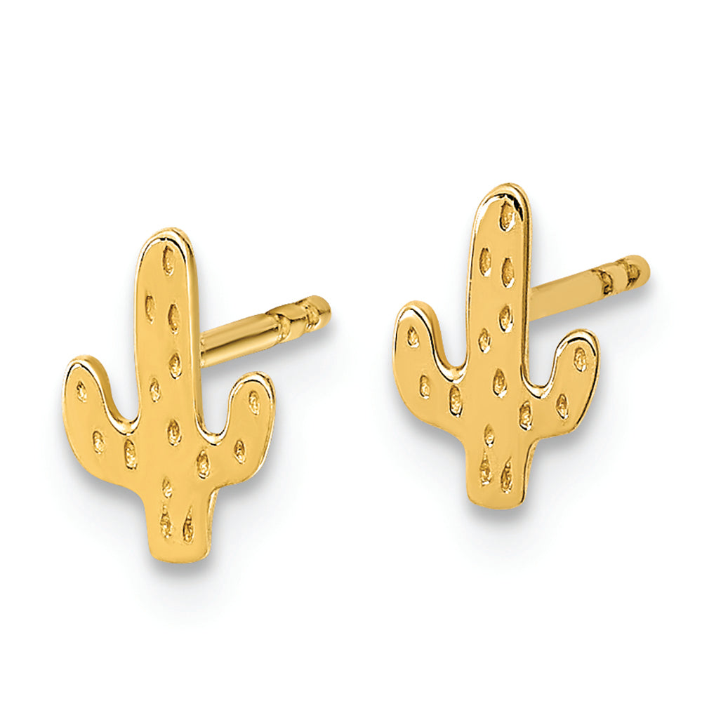 Aretes con Poste de Cactus Pulidos en Oro de 14k