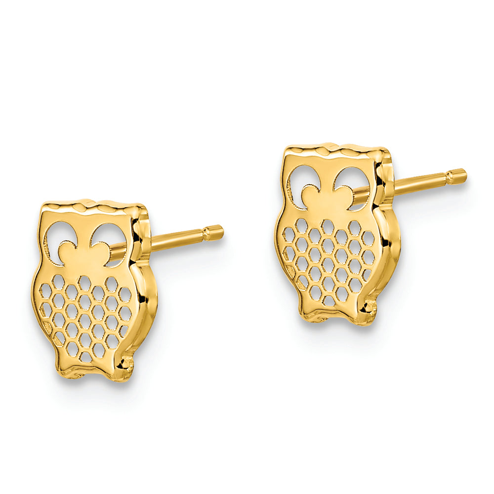 Aretes con Poste de Búho Texturizado en Oro de 14k