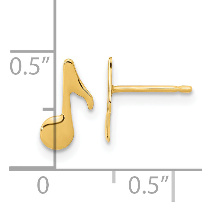 Pendientes con poste de notas musicales pulidos de 14 quilates