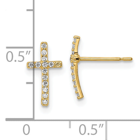 Aretes de Poste Cruzado con Circonita Cúbica de 14k