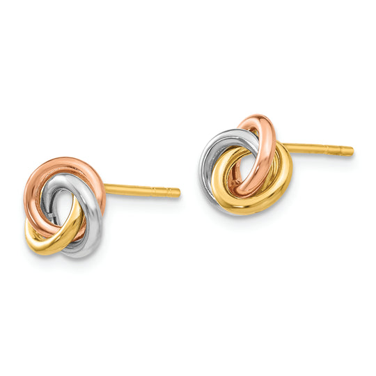 Aretes con Poste con Nudo Retorcido en Oro Tricolor de 14k