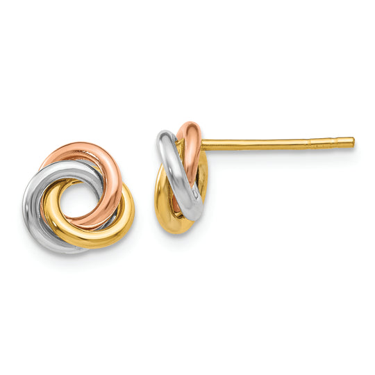 Aretes con Poste con Nudo Retorcido en Oro Tricolor de 14k