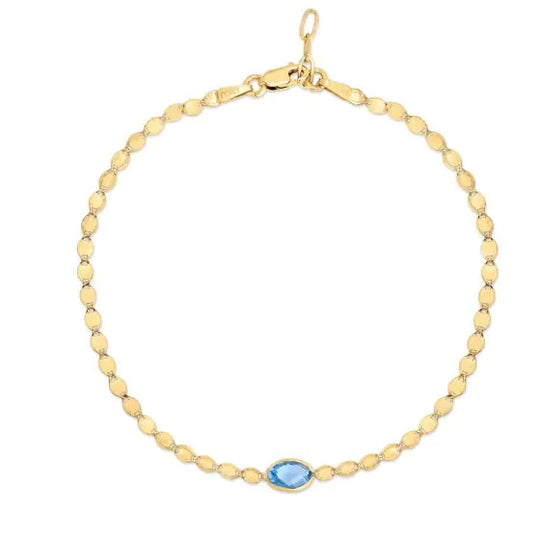 Pulsera de Cadena con Espejo de Topacio Azul en Oro Amarillo de 14k