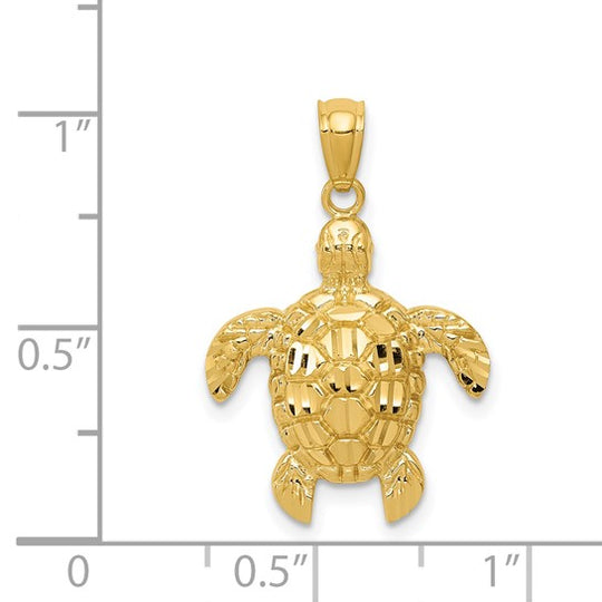 Colgante de Tortuga Marina Pulida con Corte Diamante de 14k