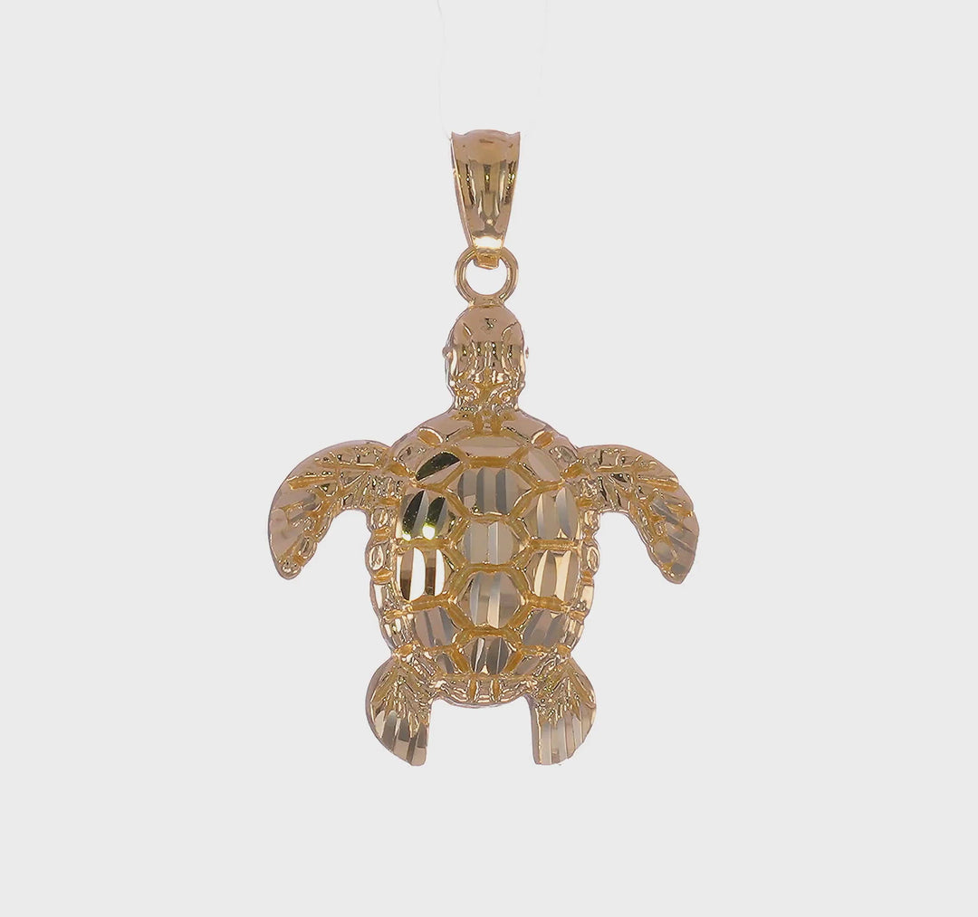 Colgante de Tortuga Marina Pulida con Corte Diamante de 14k