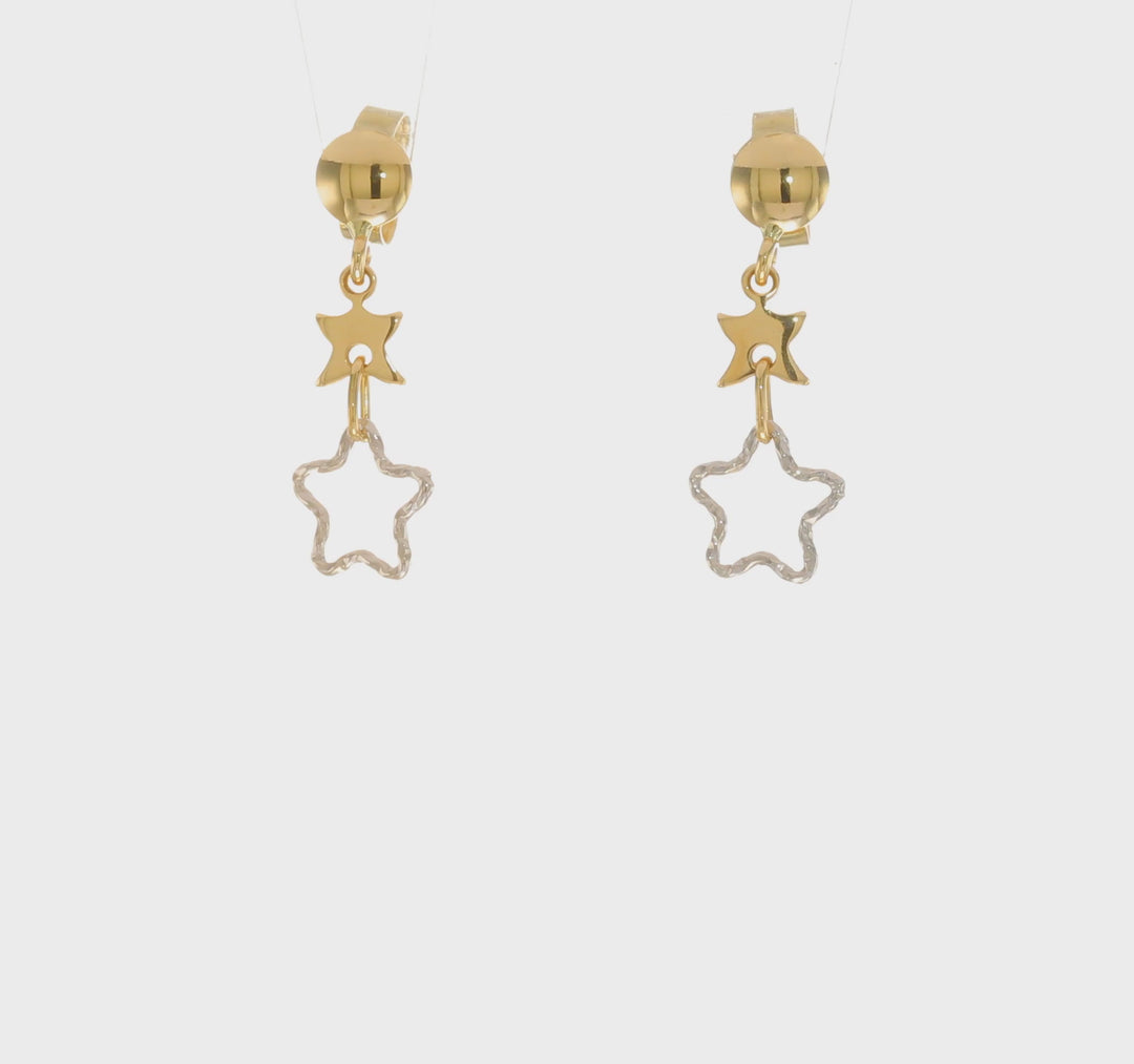 Aretes Colgantes Estrella Pulidos Bicolor de 14K