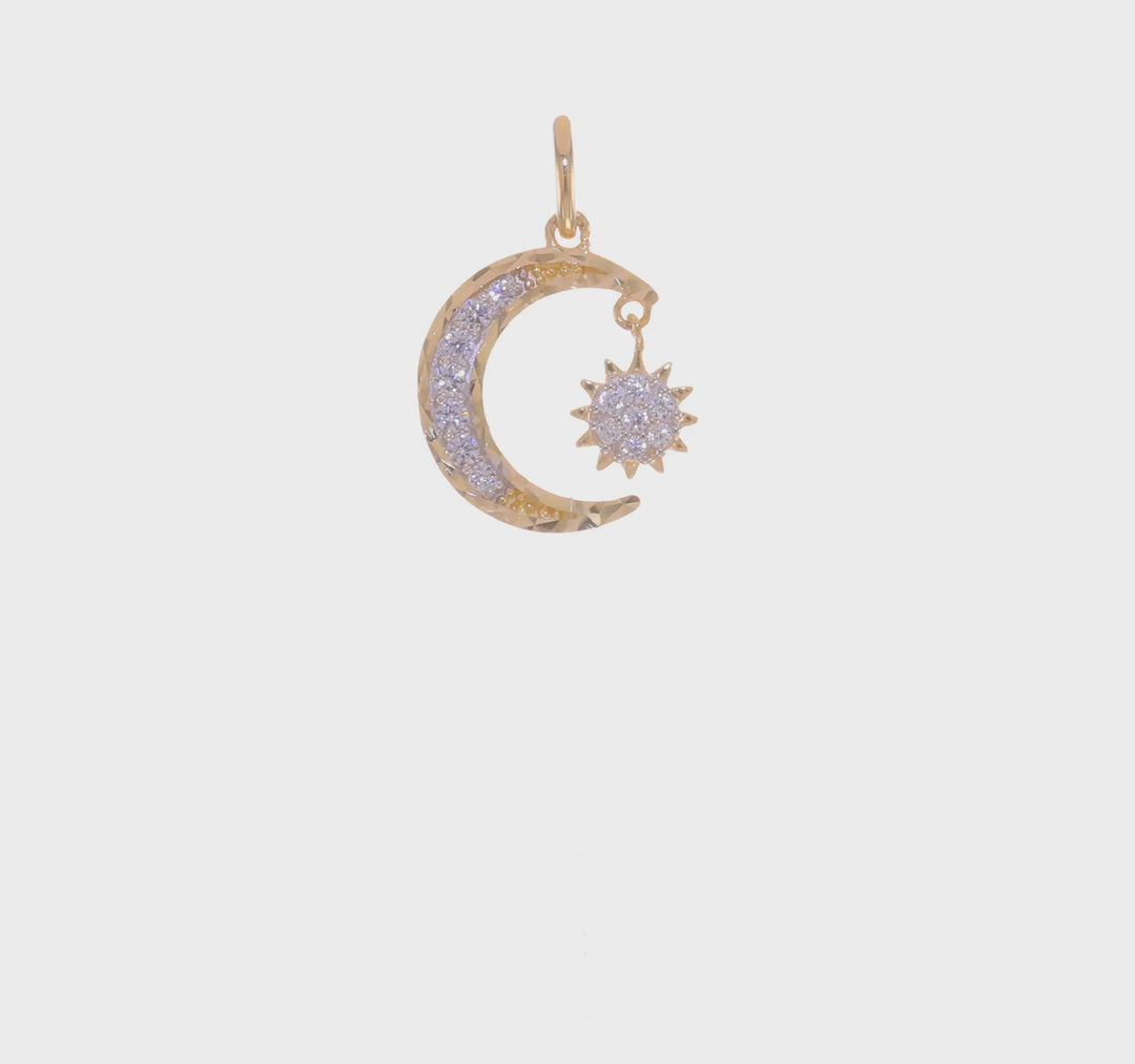 Dije de Luna y Estrella con Corte Diamante y Circonitas (CZ) en Oro de 14k