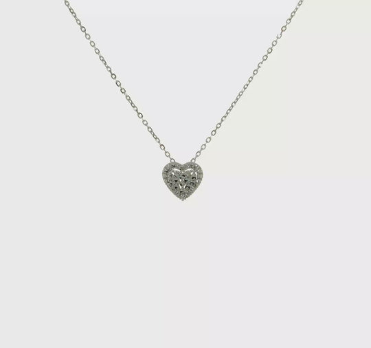 Collar con Colgante de Corazón Cortado con Diamante en Oro Blanco 14K