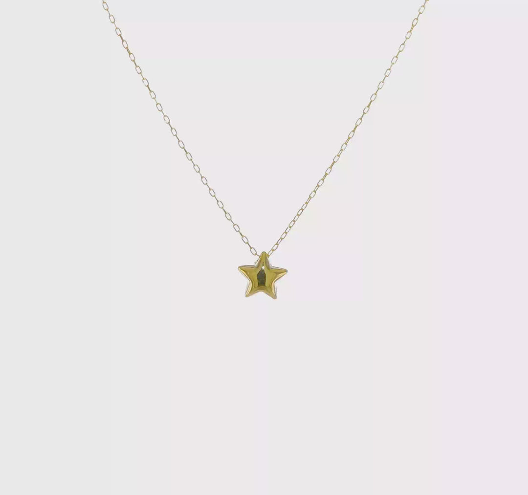 Collar de Estrella Inflada Pulida de 14k - 16.5 pulgadas