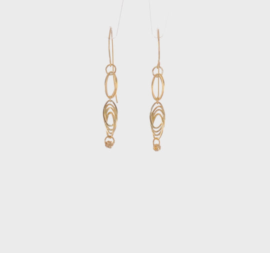 Aretes Colgantes de Enlace Ovalado en Oro Amarillo de 14K