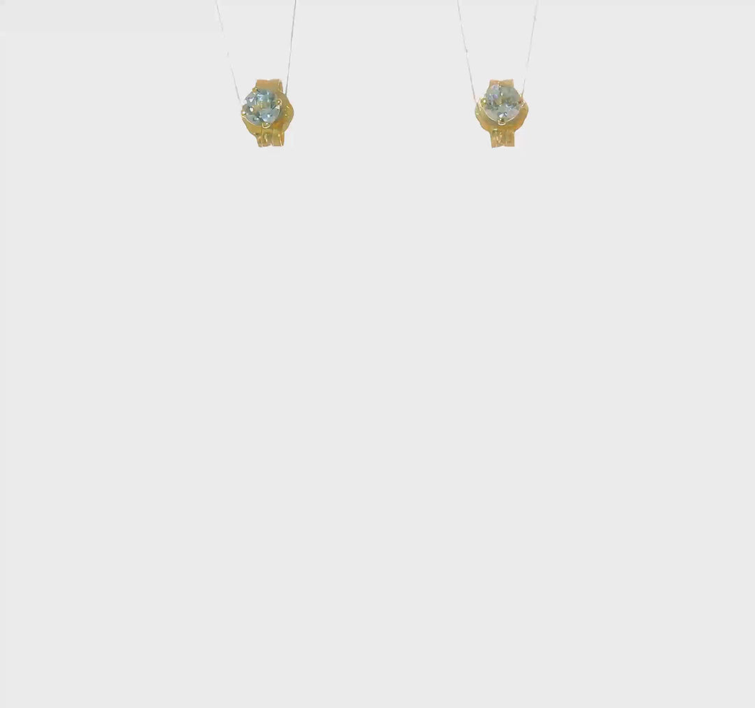 Pendientes de Aguja de 3mm de Aquamarina (Marzo) en Oro Amarillo 14K