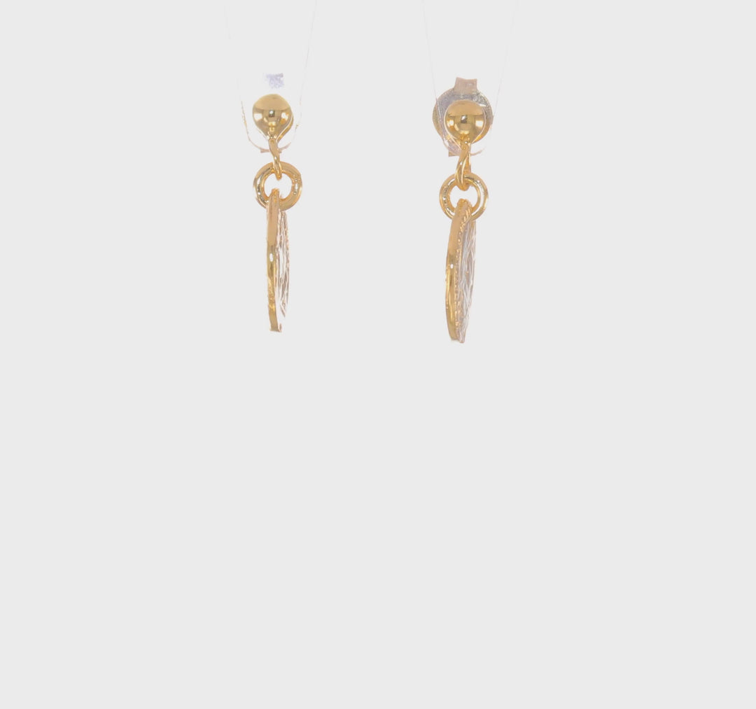 Aretes Colgantes con Monedas Pulidas en Oro Amarillo de 14K