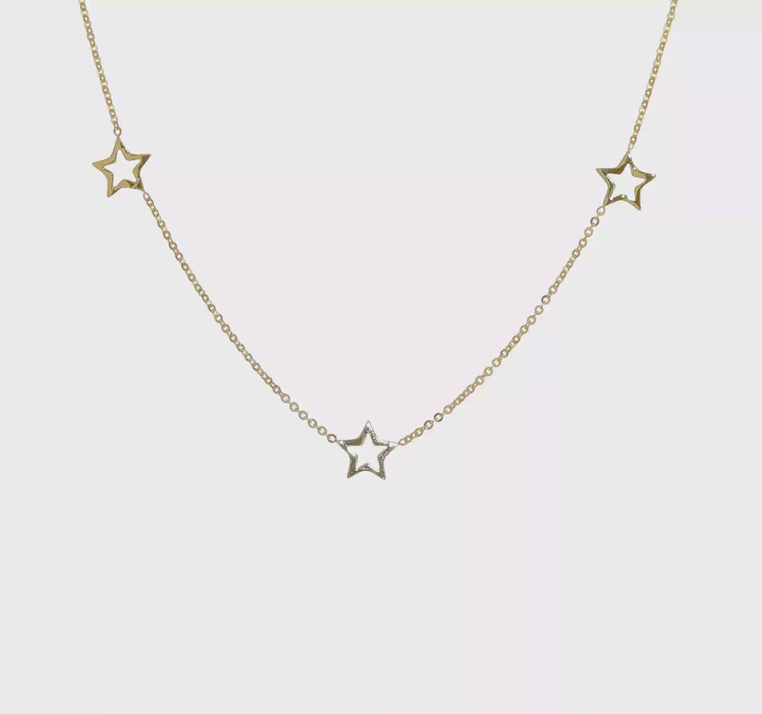 Collar de Oro Amarillo de 14K con Estrella y Extensión de 2 pulgadas