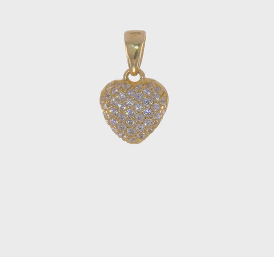 Colgante Corazón 3D con CZ en Oro Amarillo de 14k Pulido